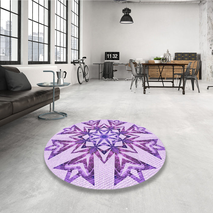 Round Patterned Blossom Pink Rug in a Office, pat1885pur
