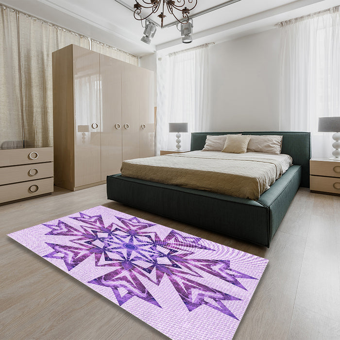 Patterned Blossom Pink Rug in a Bedroom, pat1885pur