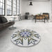 Round Machine Washable Transitional Grey Gray Rug in a Office, wshpat1885