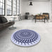 Round Patterned Deep Periwinkle Purple Rug in a Office, pat1886blu