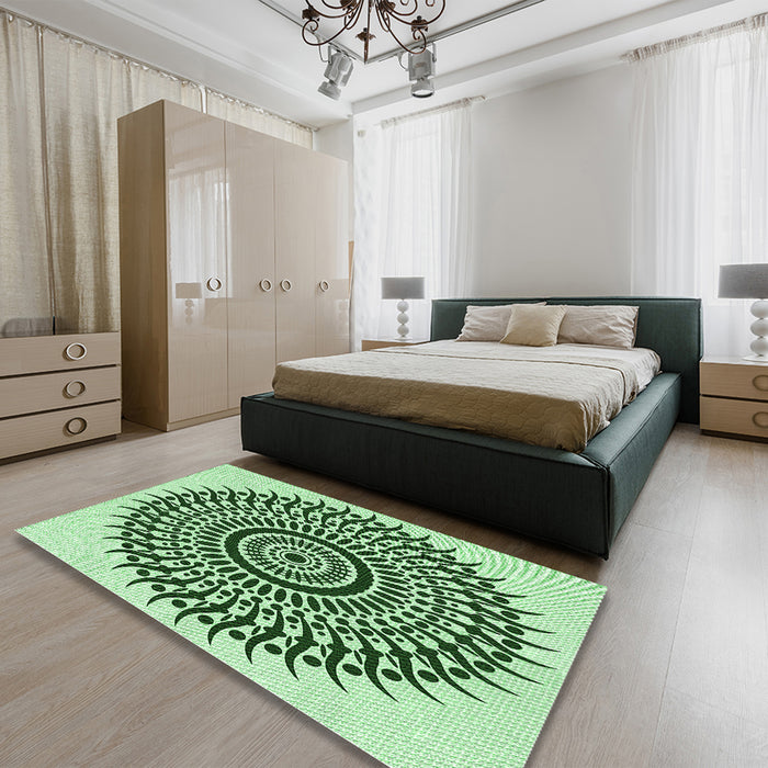 Round Machine Washable Transitional Mint Green Rug in a Office, wshpat1886grn