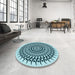 Round Patterned Electric Blue Rug in a Office, pat1886lblu