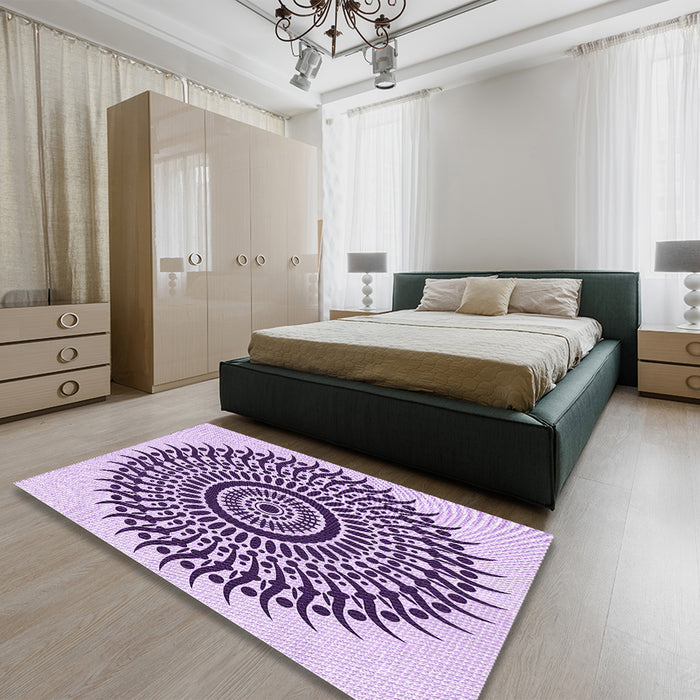 Patterned Bright Grape Purple Rug in a Bedroom, pat1886pur