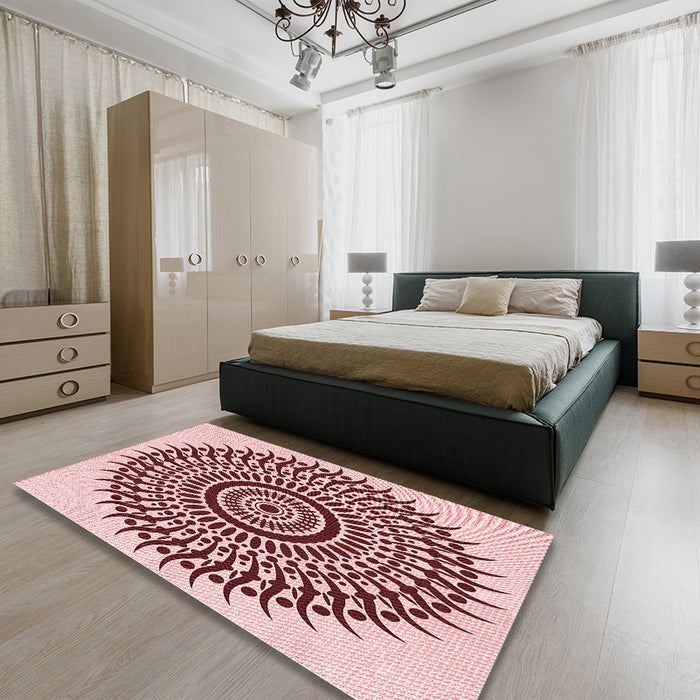 Patterned Light Red Pink Rug in a Bedroom, pat1886rd