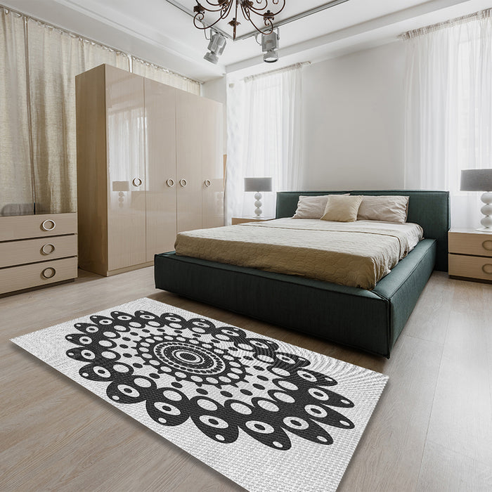 Patterned Black Rug in a Bedroom, pat1887gry