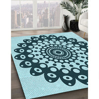 Patterned Medium Teal Green Rug, pat1887lblu