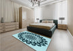 Round Machine Washable Transitional Medium Teal Green Rug in a Office, wshpat1887lblu