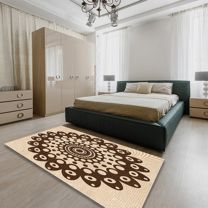 Round Machine Washable Transitional Deep Peach Orange Rug in a Office, wshpat1887org