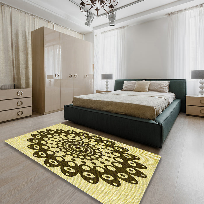 Round Machine Washable Transitional Dark Bronze Brown Rug in a Office, wshpat1887yw