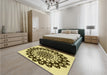 Patterned Dark Bronze Brown Rug in a Bedroom, pat1887yw