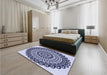 Round Machine Washable Transitional Blue Rug in a Office, wshpat1888blu