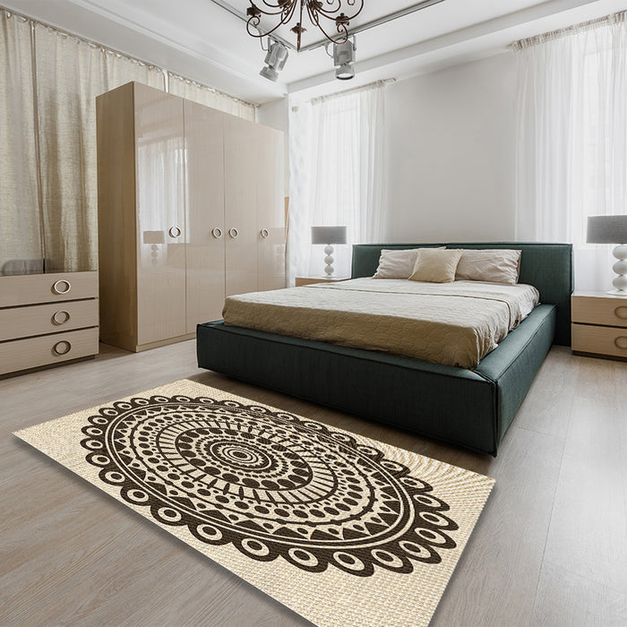 Patterned Vanilla Gold Rug in a Bedroom, pat1888brn