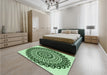 Patterned Deep Emerald Green Rug in a Bedroom, pat1888grn