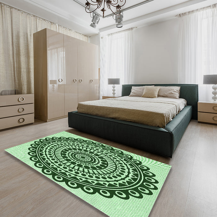 Patterned Deep Emerald Green Rug in a Bedroom, pat1888grn