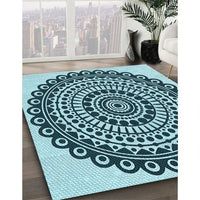 Patterned Medium Teal Green Rug, pat1888lblu