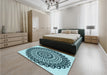 Patterned Medium Teal Green Rug in a Bedroom, pat1888lblu