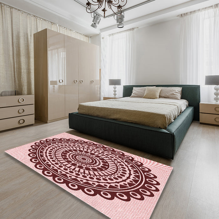 Round Machine Washable Transitional Pink Rug in a Office, wshpat1888rd