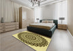 Patterned Mustard Yellow Rug in a Bedroom, pat1888yw