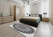 Patterned Platinum Gray Novelty Rug in a Bedroom, pat1888