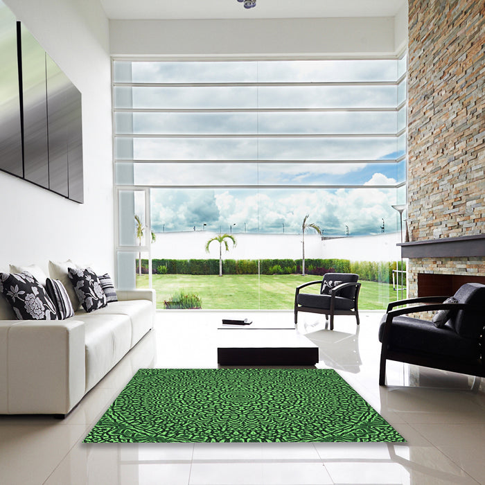 Machine Washable Transitional Dark Forest Green Rug in a Kitchen, wshpat1889grn