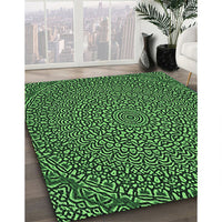 Patterned Dark Forest Green Rug, pat1889grn