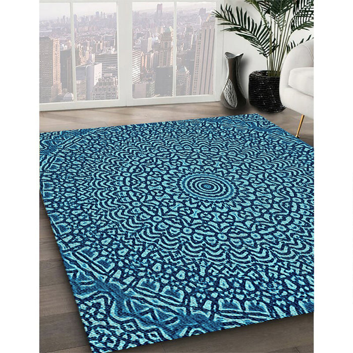 Machine Washable Transitional Bright Turquoise Blue Rug in a Family Room, wshpat1889lblu