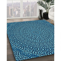 Patterned Bright Turquoise Blue Rug, pat1889lblu