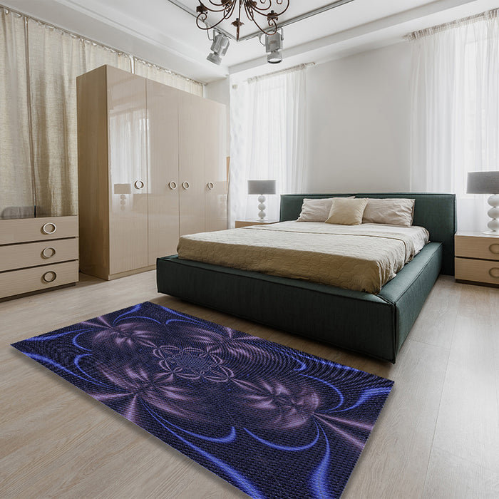 Patterned Deep Periwinkle Purple Rug in a Bedroom, pat189blu