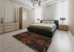 Patterned Black Brown Rug in a Bedroom, pat189brn