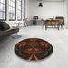 Round Patterned Black Brown Rug in a Office, pat189brn