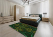 Patterned Black Rug in a Bedroom, pat189grn