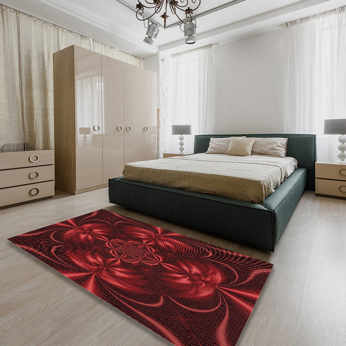 Patterned Saffron Red Rug in a Bedroom, pat189rd