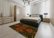 Patterned Dark Bronze Brown Rug in a Bedroom, pat189yw