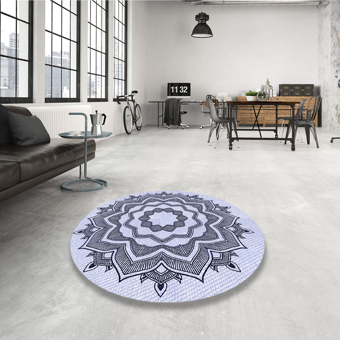 Round Patterned Lavender Blue Rug in a Office, pat1890blu