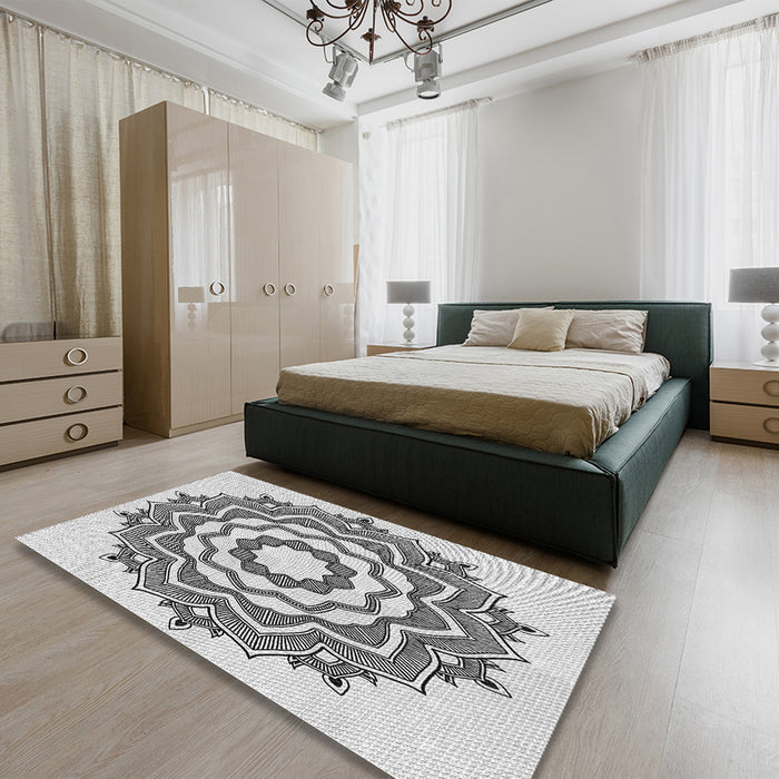 Patterned Smokey Gray Rug in a Bedroom, pat1890gry