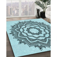 Patterned Deep-Sea Green Rug, pat1890lblu