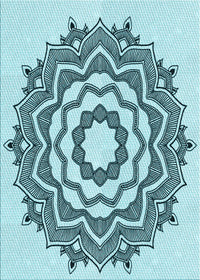 Machine Washable Transitional Deep-Sea Green Rug, wshpat1890lblu