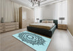 Patterned Deep-Sea Green Rug in a Bedroom, pat1890lblu