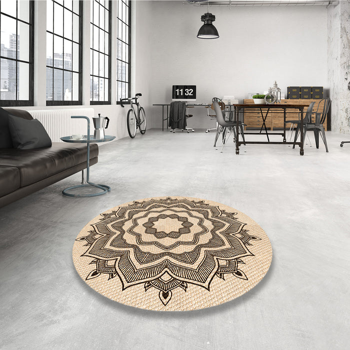 Round Patterned Sienna Brown Rug in a Office, pat1890org