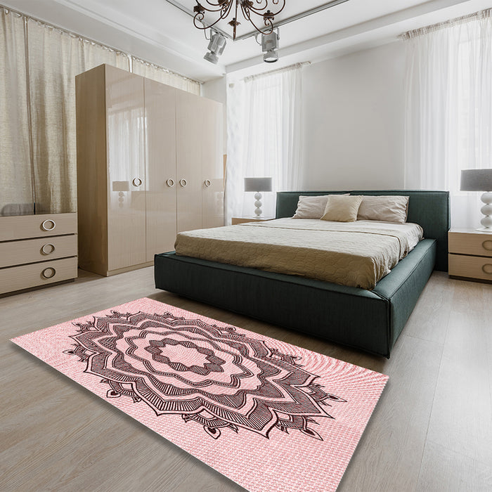Patterned Light Rose Pink Rug in a Bedroom, pat1890rd
