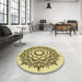 Round Patterned Mustard Yellow Rug in a Office, pat1890yw