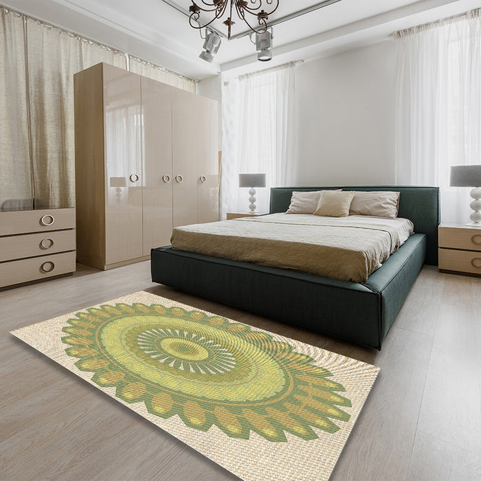 Patterned Brown Gold Rug in a Bedroom, pat1891brn
