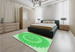 Round Machine Washable Transitional Neon Green Rug in a Office, wshpat1891grn