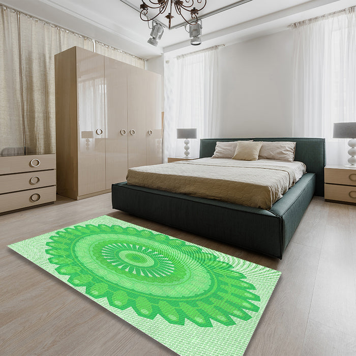 Round Machine Washable Transitional Neon Green Rug in a Office, wshpat1891grn