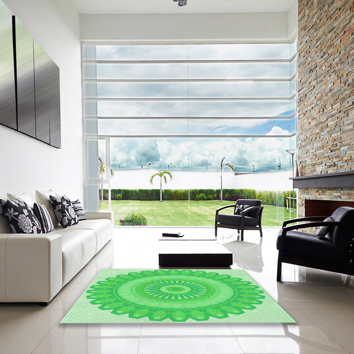 Machine Washable Transitional Neon Green Rug in a Kitchen, wshpat1891grn