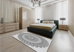 Patterned Platinum Silver Gray Rug in a Bedroom, pat1891gry