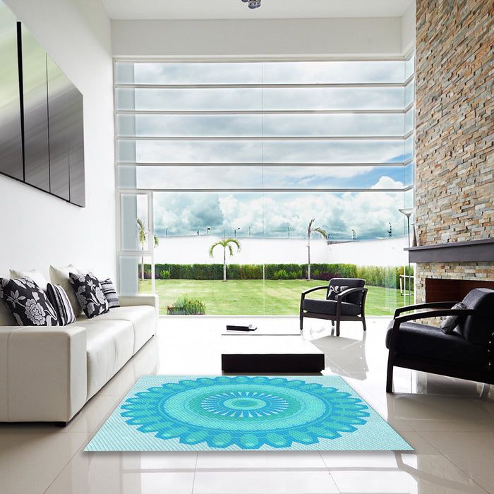 Machine Washable Transitional Bright Turquoise Blue Rug in a Kitchen, wshpat1891lblu