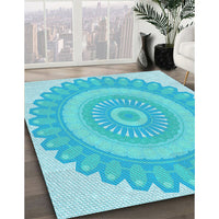 Patterned Bright Turquoise Blue Rug, pat1891lblu