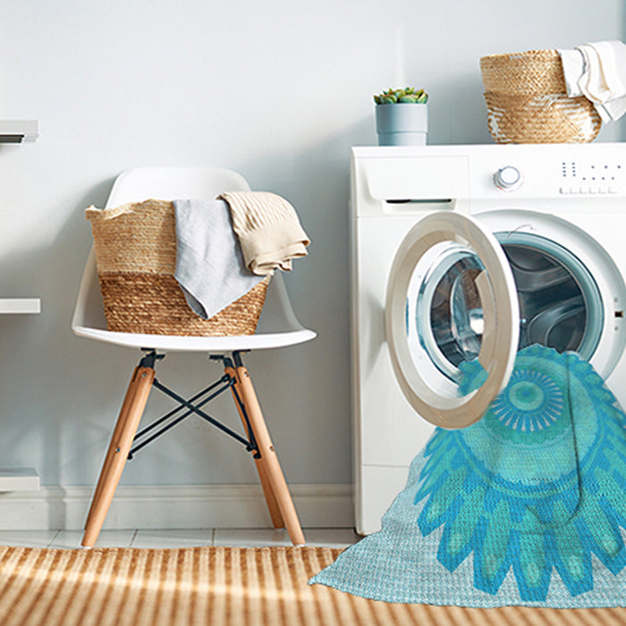 Machine Washable Transitional Bright Turquoise Blue Rug in a Washing Machine, wshpat1891lblu