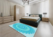 Round Machine Washable Transitional Bright Turquoise Blue Rug in a Office, wshpat1891lblu